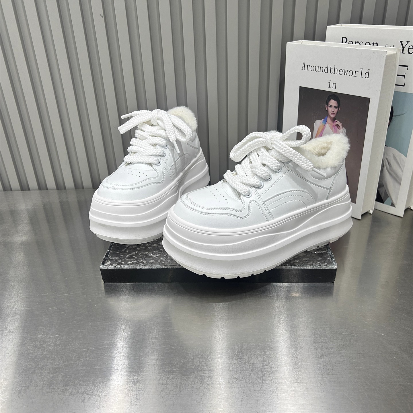 学院风小白鞋女加绒保暖厚底棉鞋