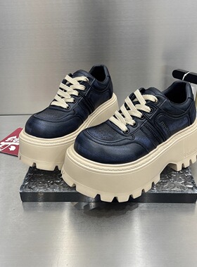 今年流行爆款乐福鞋女擦色厚底鞋2025新款秋季小个子增高松糕女鞋