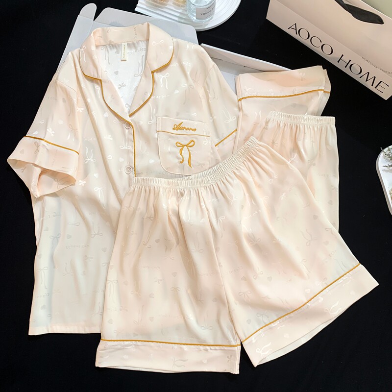 2026夏季冰丝睡衣女短袖带胸垫新品亲肤凉感家居服送闺蜜精美套装