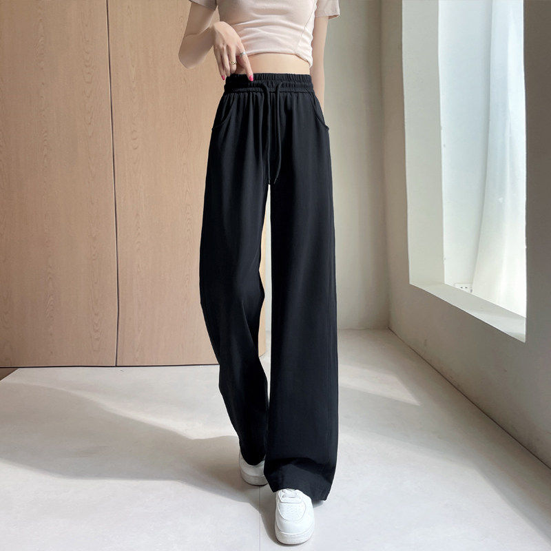 运动裤女夏季薄款纯棉宽松休闲裤直筒窄版春秋小个子垂坠感阔腿裤