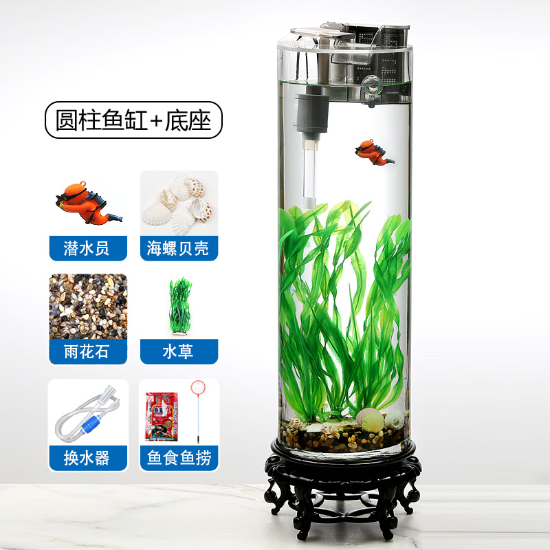 超白加厚玻璃鱼缸客厅电视柜桌面小型生态免换水造景60厘米80厘米