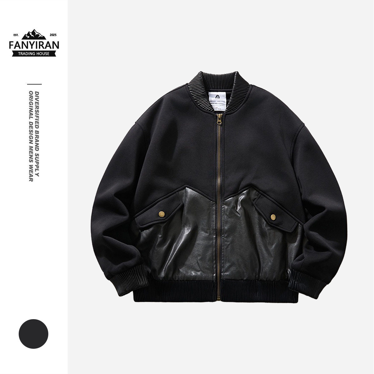 自然与物CTSBTS美式潮牌拼接PU皮棒球服复古宽松休闲夹克潮流机车