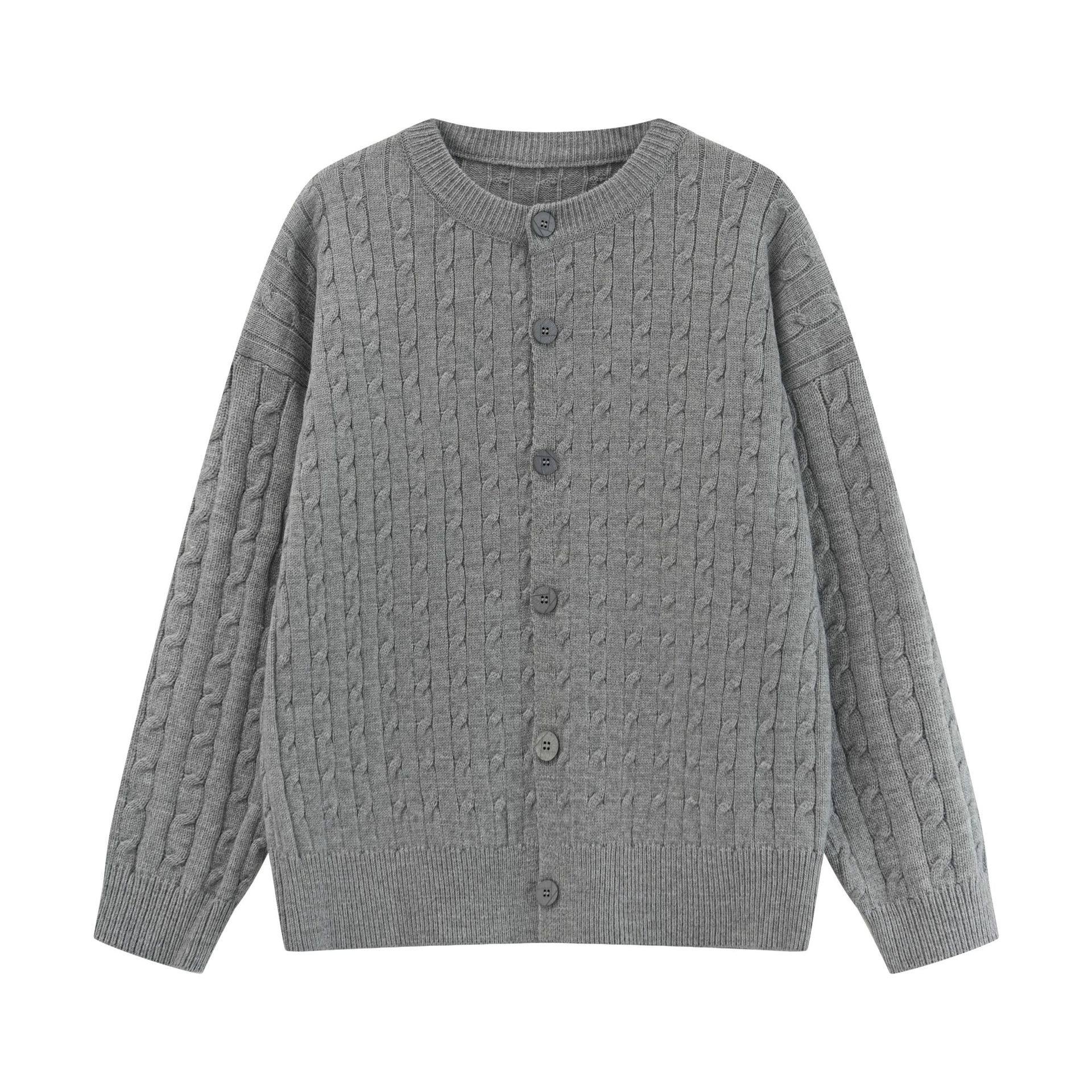 2025秋冬新品日系复古简约纯色麻花编织提花宽松针织外套