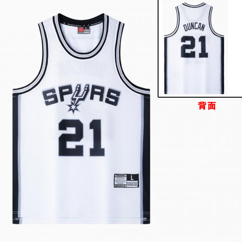 马刺队邓肯21队服美式复古背心麦迪杜兰特加内特艾弗森网眼球衣潮