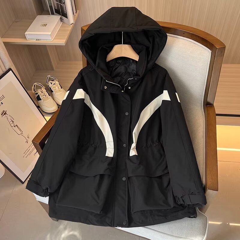 外贸女装冬装新品宽松户外防风保暖拼色90白鸭绒休闲羽绒服外套女
