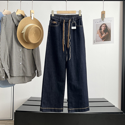 靛蓝活性染色丹宁阔腿牛仔裤女