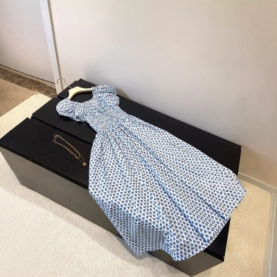 抽绳U领碎花连衣裙女长裙夏季新