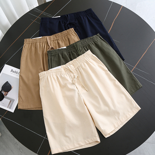 短裤 日单 百搭宽松松紧腰棉麻混纺休闲五分裤 男女情侣款 试衣间