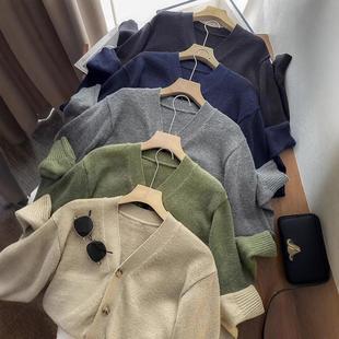 日单~木巨299+情侣款柔软舒适宽松慵懒V领单排扣针织开衫毛衣女