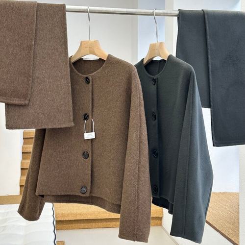 围巾领双面羊毛呢夹克廓形外套