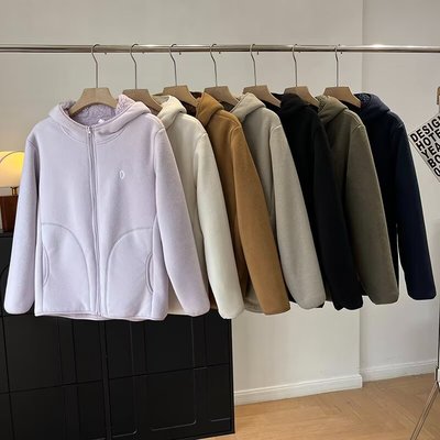 羊羔绒抓绒加厚摇粒绒连帽外套冬