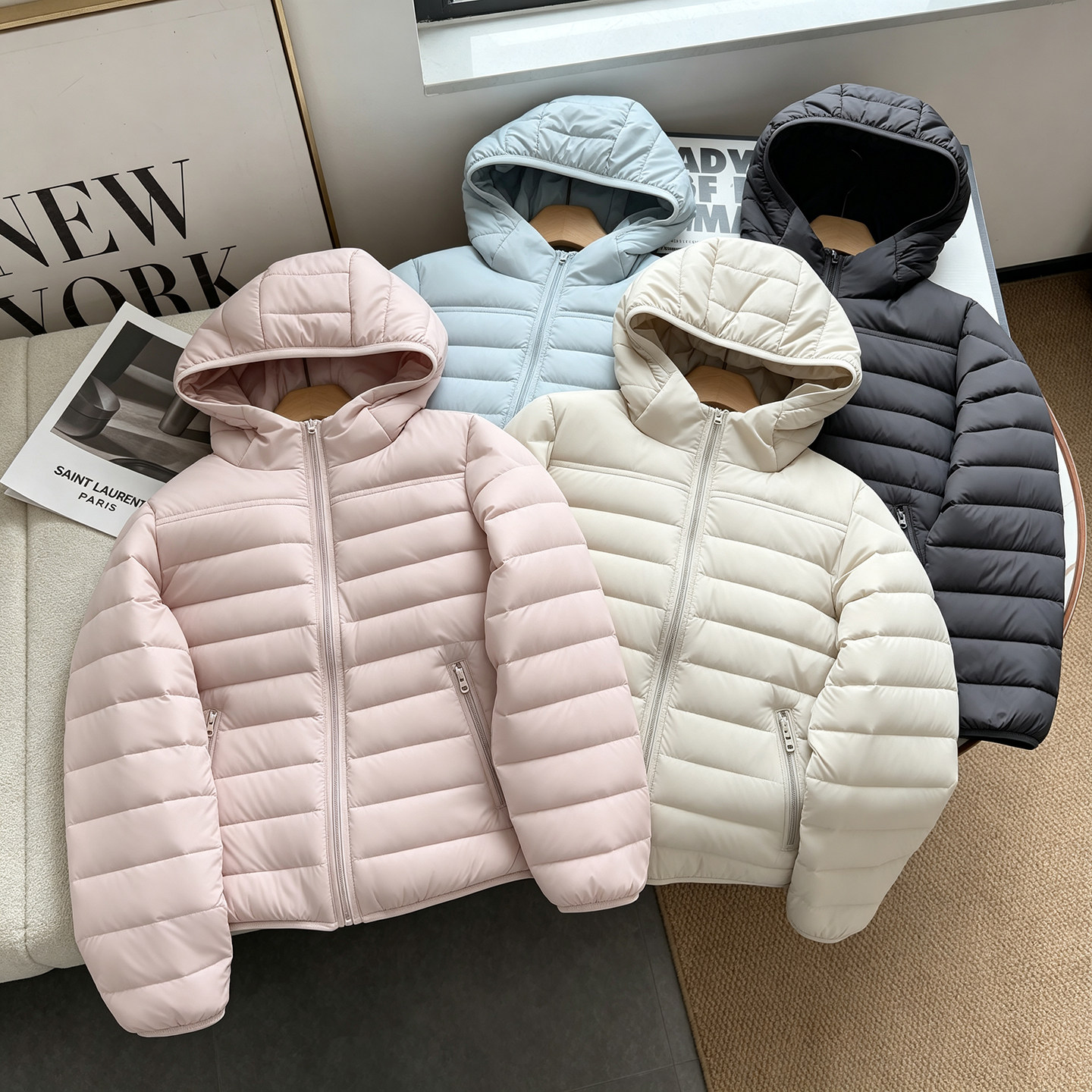 90白鸭绒连帽排骨型羽绒服外套