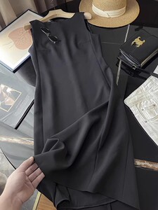 日本三醋酯鱼尾连衣裙小黑裙女夏