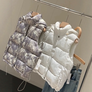 捡漏~缘货！秋冬新款加厚保暖抽绳连帽灰迷彩无袖棉服马甲外套女