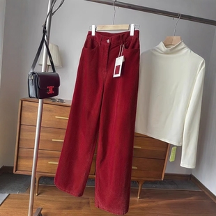 拖地休闲裤 长裤 时髦row碇制新年红灯芯绒宽松显瘦阔腿裤 年度神裤