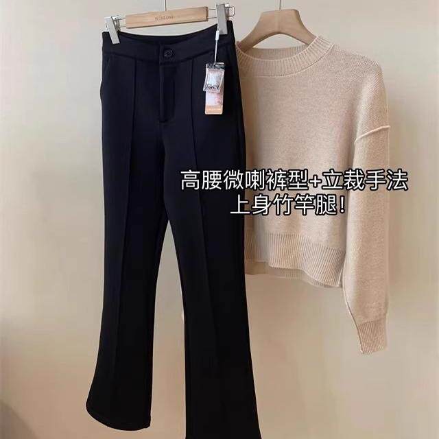 超模大长腿小黑裤羽绒纱加绒裤女