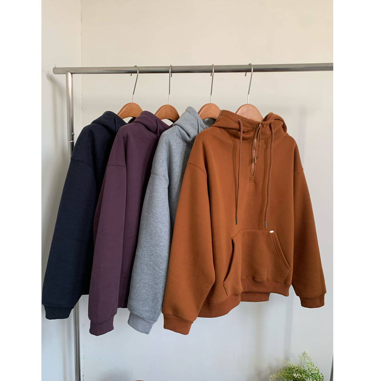 外贸女装 2025冬装新款百搭宽松半拉链套头加厚加绒连帽卫衣外套