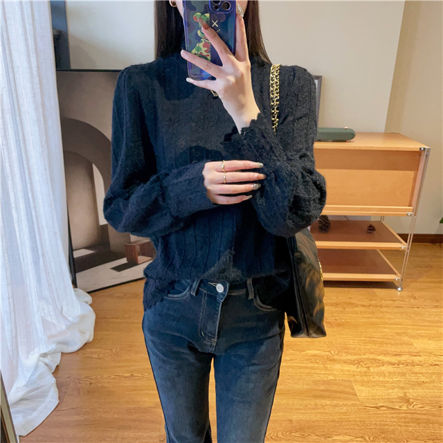 法式蕾丝打底衫半高领蕾丝衫上衣