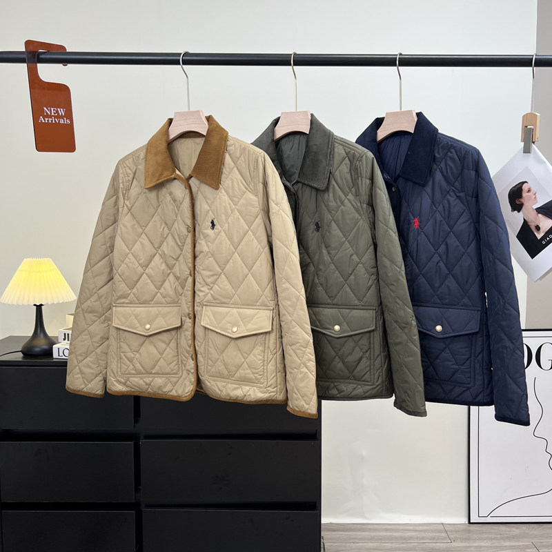 老钱风！高端轻奢复古时尚百搭灯芯绒领菱格保暖棉服棉衣外套女冬