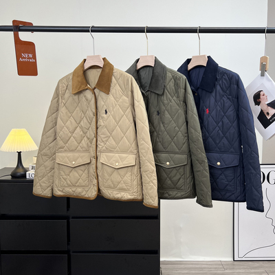 灯芯绒领菱格保暖棉服棉衣外套女