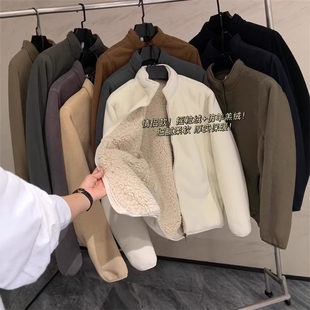 新立领羊羔绒保暖双层复合摇粒绒开衫 冬装 夹克外套 情侣款 岛国单
