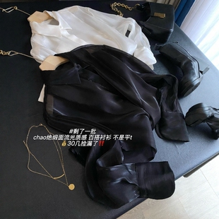 春季 缘货 新款 丝光质感缎面翻领长袖 女上衣 出kou单 衬衫 捡漏