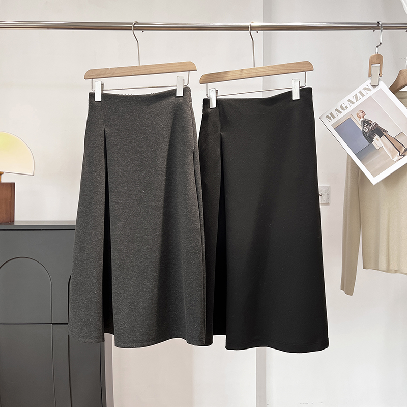 醋酸羊毛折叠裙A字裙毛呢半身裙