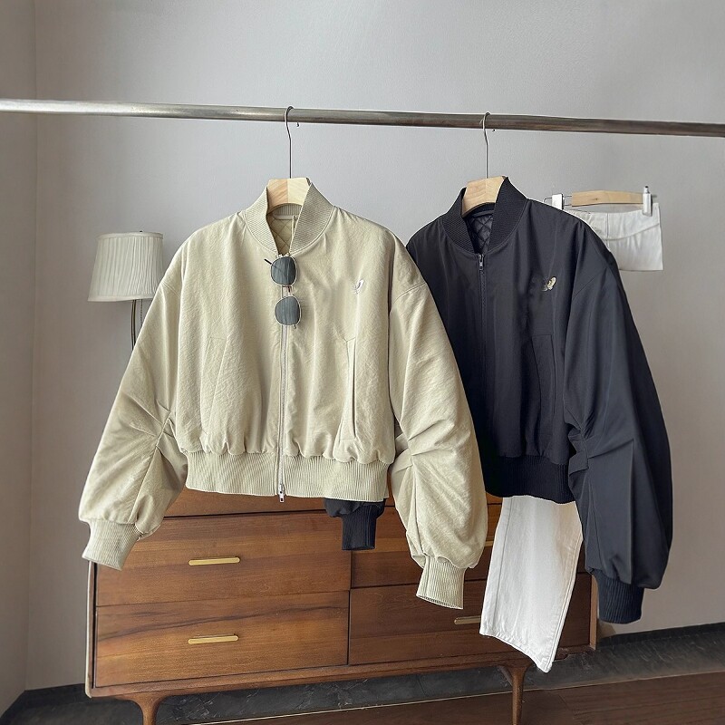 褶皱袖短款棉衣棉服飞行服外套