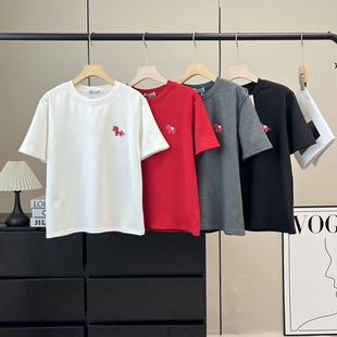 上衣女 T恤打底衫 大厂订单 本命年小马T立体刺绣磨毛棉圆领短袖