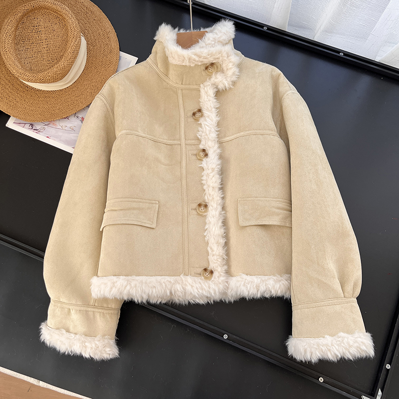 高端！仿鹿皮绒加厚保暖两面穿羊羔毛皮毛一体短外套女冬季新款