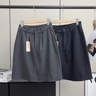 梨形身材BI入 藏肉花苞中裙羊毛半身裙简约通勤短裙秋冬新毛呢裙