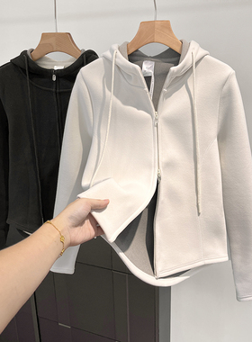 LU系小蛮腰！石墨烯蓄热双面绒保暖修身双拉链连帽卫衣夹克外套女