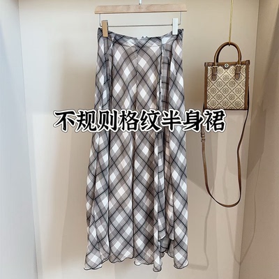 不对称飘逸垂坠感中长款半身裙女