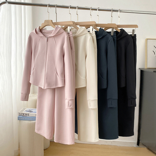 lu系同款 女春 小蛮腰立体裁剪260g云绵纤腰显瘦运动连帽瑜伽套装