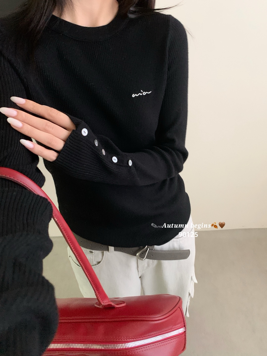 YOYO-新款韩系圆领字母刺绣羊毛针织打底衫女百搭休闲宽松上衣女