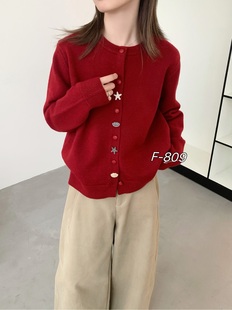 YOYO-门襟设计高级感毛衣开衫外套女圆领内搭叠穿针织上衣