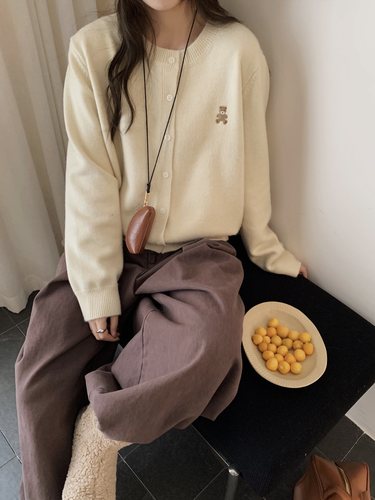 YOYO-冬季可爱小熊慵懒感毛衣开衫百搭休闲保暖单排扣毛衣外套