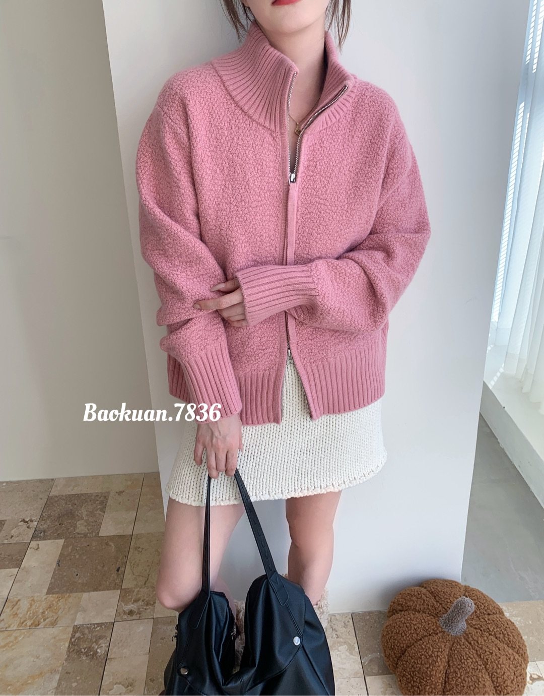 YOYO-2025新款韩版质感慵懒风立领拉链毛衣女秋冬针织开衫外套,女装/女士精品,毛衣,淘宝优惠券,粉丝福利购,淘宝优惠卷
