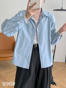 口衬衫 纯棉条纹拼接袖 新款 长袖 衬衫 女韩系宽松上衣潮款 YOYO