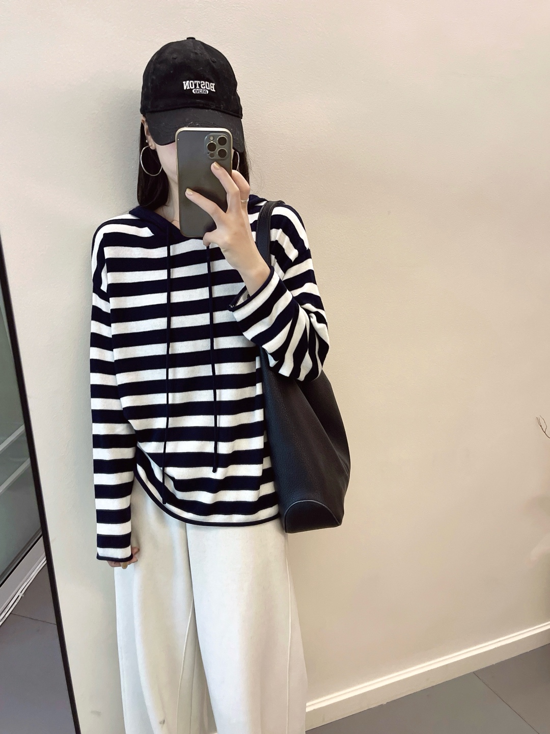 YOYO-韩系连帽细条纹撞色羊毛衫女宽松休闲百搭上衣慵懒感秋款