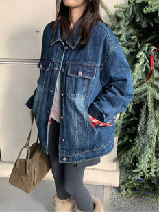 YOYO 2025拼接羽绒牛仔复古牛仔外套女宽松休闲港风chic上衣