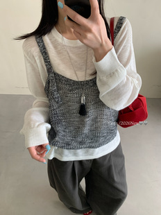 2026春款 小香风吊带+天丝针织衫两件套 圆领长袖叠穿上衣