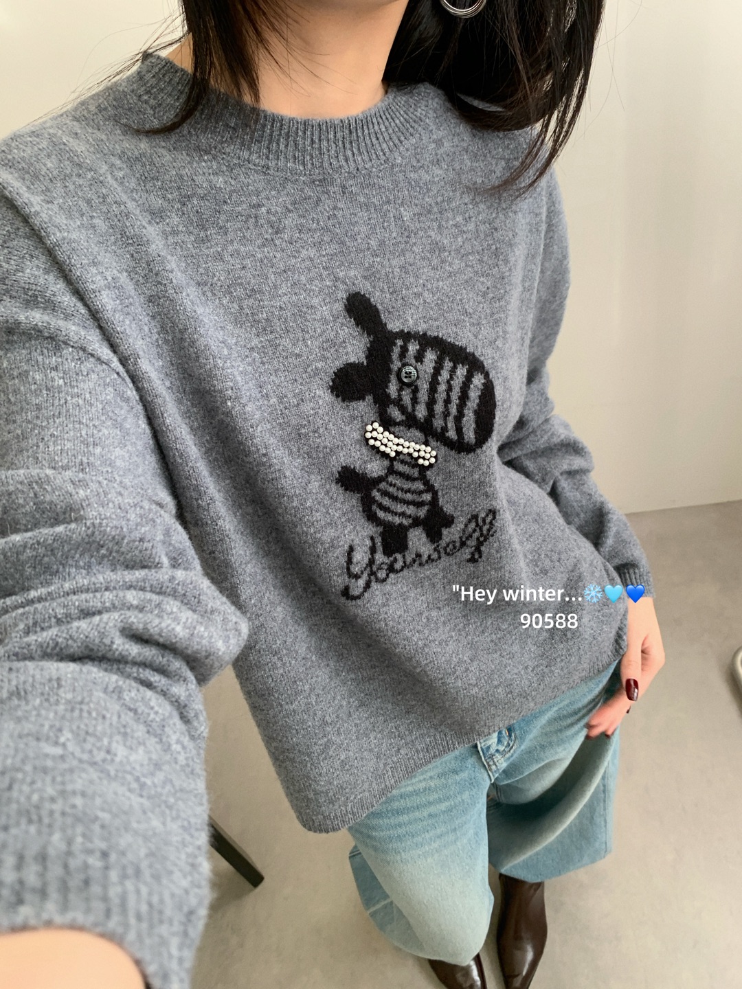 -2025新款斑马提花羊毛衫圆领套头毛衣女慵懒风软糯复古针织衫