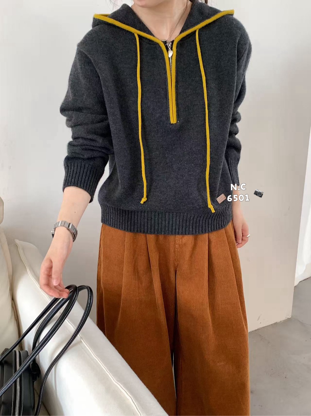 YOYO-新款韩系连帽拉链针织毛衣女百搭休闲宽松上衣女