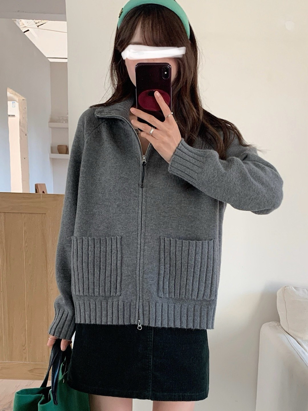 YOYO-新款韩系翻领重工拉链针织开衫女百搭休闲宽松上衣女