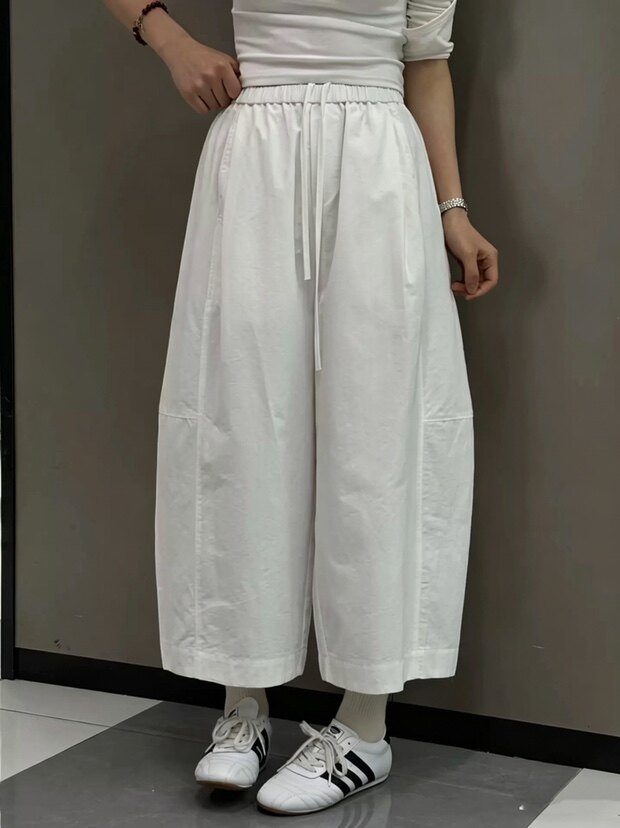夏季薄款速干阔腿裤女 百搭黑灰白三色 松紧腰宽松显瘦休闲中裤