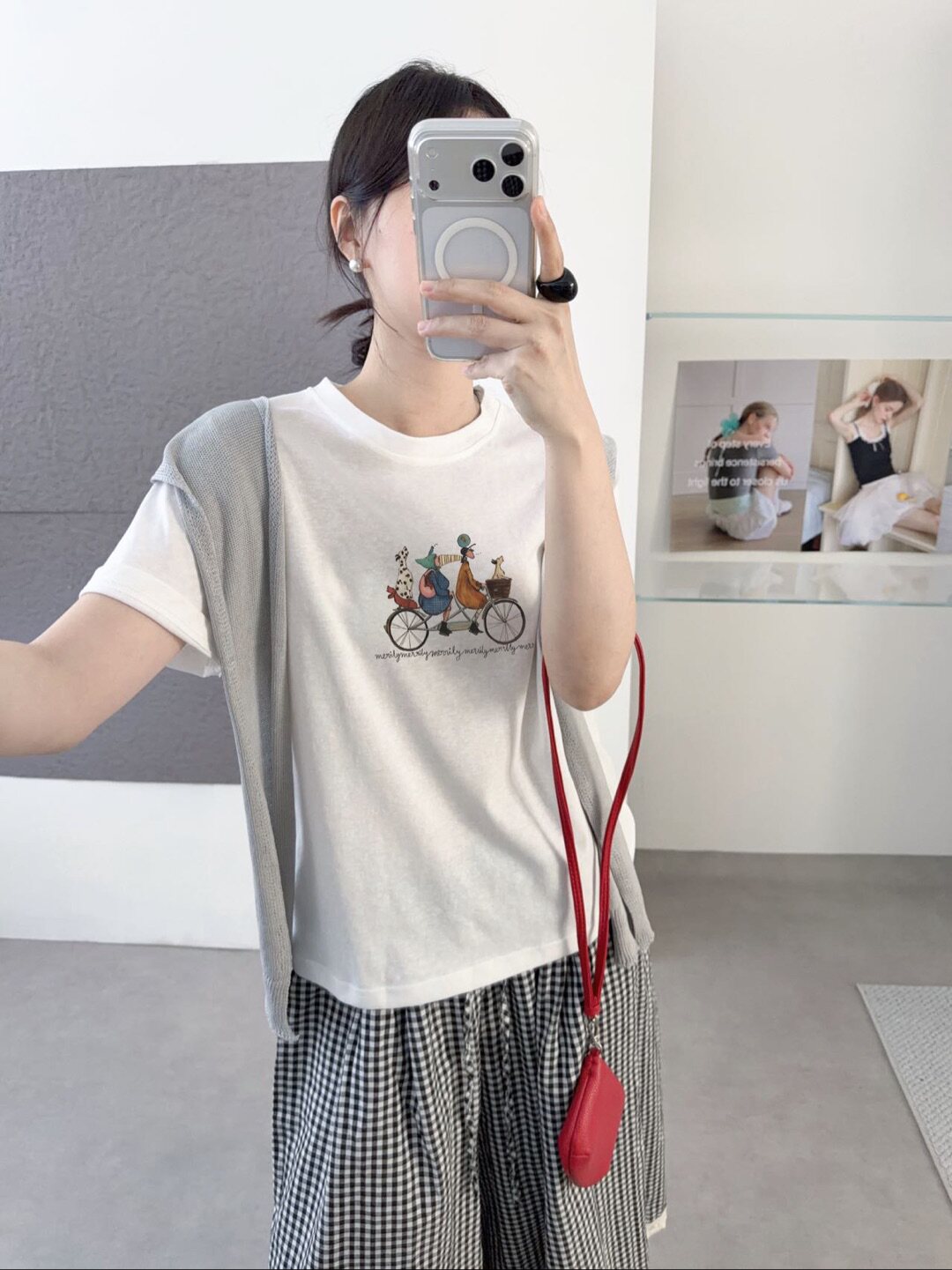 6色直角边版型！复古自行车印花雪花棉T恤 2026新款减龄显瘦短袖