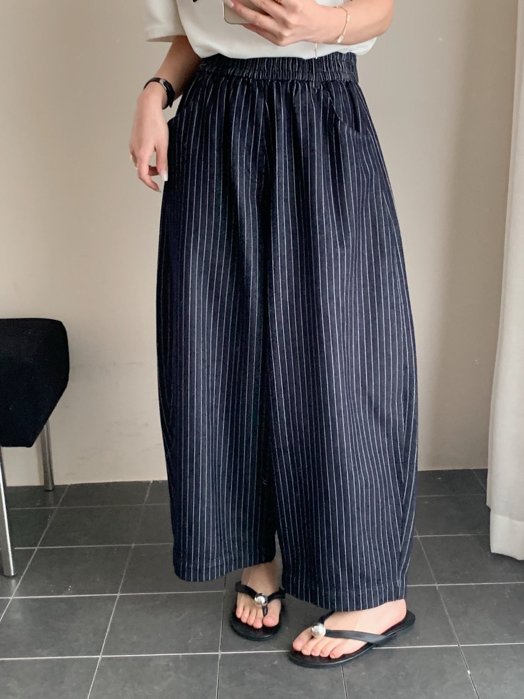 日系复古风！YOYO-竖条纹阔腿裤女夏 宽松垂感休闲九分裤,女装/女士精品,大码裤装,淘宝优惠券,粉丝福利购,淘宝优惠卷