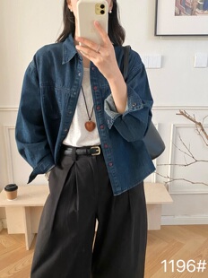YOYO-复古蓝牛仔衬衫外套女20春装通勤百搭长袖上衣