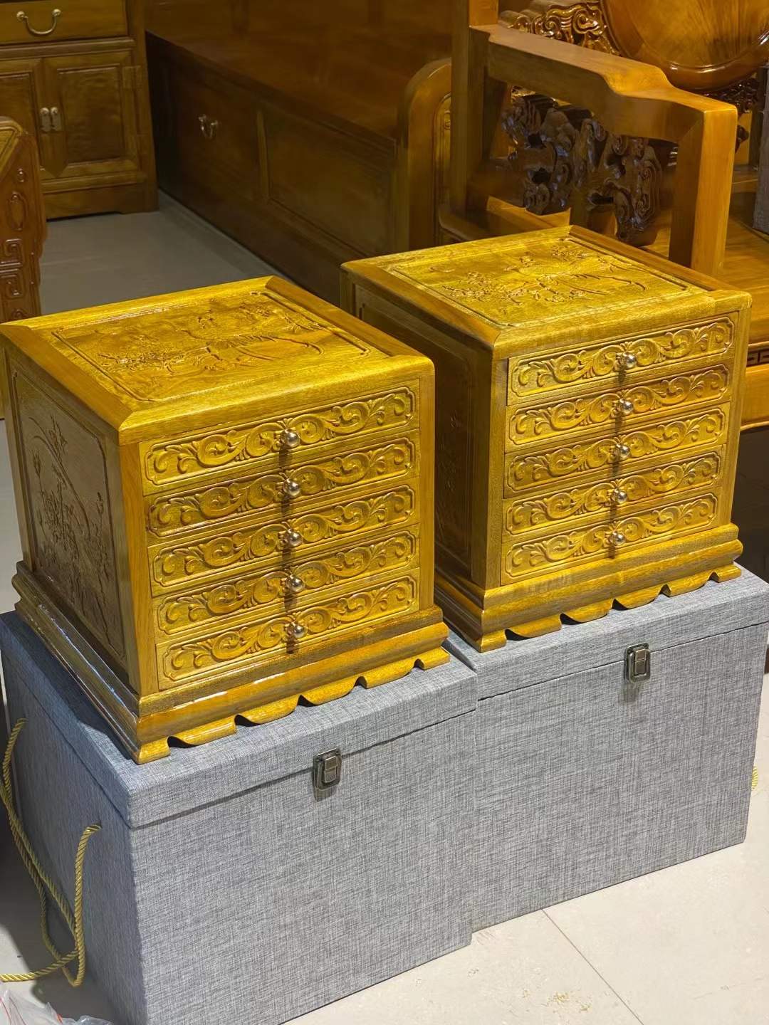 保真正宗正宗金丝楠木小叶桢楠五斗柜实木普洱茶盒收纳盒工艺品收